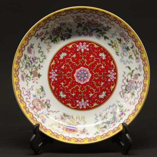 19.5cm Qianlong Antique Pastel Red Heart Branch Lotus oito tesouros Placa de porcelana