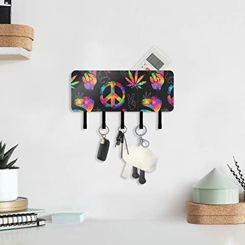 Hippie Style Peace Key Titular para cabide decorativo de parede racks com 5 ganchos Organizador de correio para montagem