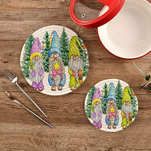 Alaza Três gnomos nos portadores de panela florestal de Natal Trivets Conjunto 2 PCs, Potholders para cozinhas, montanhas -russas