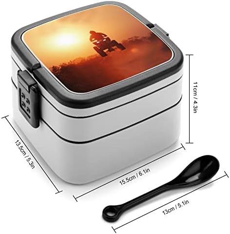 Silhouette ATV Jump Box Box portátil Bento Box de camada dupla de grande capacidade Contêiner de alimentos com colher