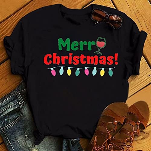 Melhores mulheres de Natal Top feminino Casual Tops Camiseta Roul Roul