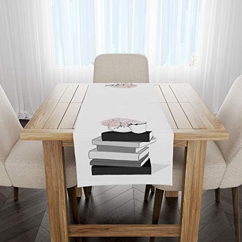 Runner de mesa de moda Ysahome, desenho romântico de rosas peônias em vidro e café em livros em forma de impressão fofa, sala de jantar