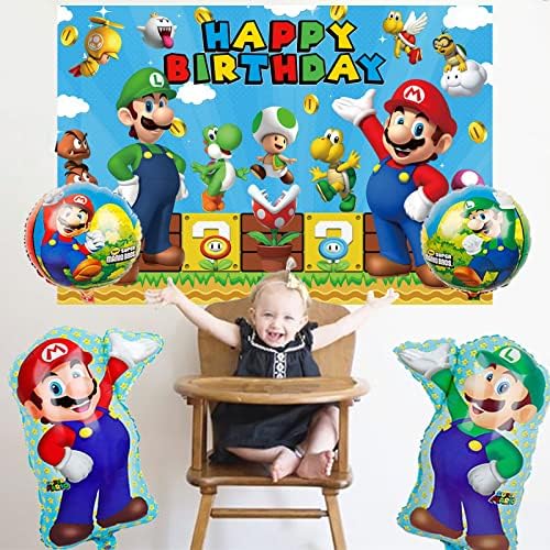Oghoblye Mario Birthday Party Decoration Supplies Balloons Balloons Backdrop Perfect for Kids Boys Girls Birthday