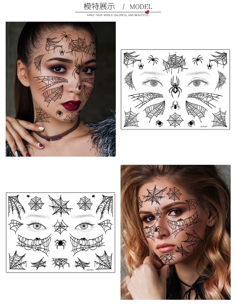 Aranhas de Halloween de Halloween impermeáveis ​​adesivos de tatuagem de tatuagem 3 folhas Brank Tattoo Tattoo Crianças Decorações