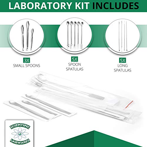 Scientific Labwares Laboratory Spoon Spatula Conjunto - Mixagem e medição de manuseio longo - Suprimentos para laboratórios,