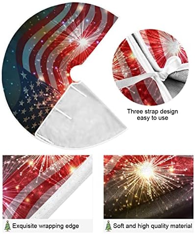 4 de julho Decoração da saia patriótica da árvore, pequena saia de árvore de Natal Ornamento de 35,4 polegadas com Fireworks Background