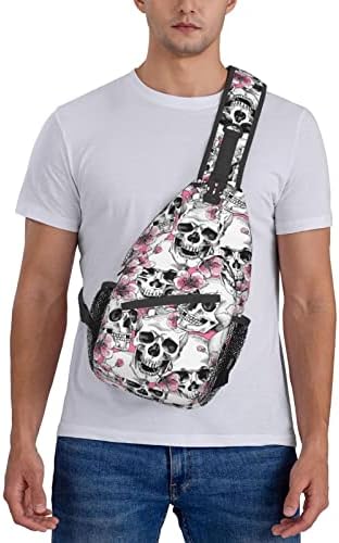 Kmivqge Sugar Skull Rose Crossbody Backpack para viajar Caminhando o peito Daypack ombro de ombro para homens Mulheres