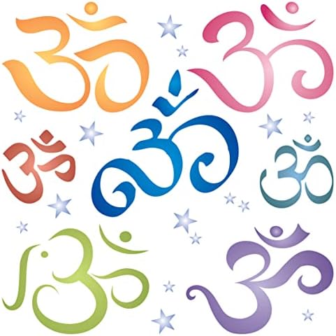 OM Símbolos Estêncil, 8,5 x 8,5 polegadas - Pranava Yoga aum Mantra indiano sânscrito Hindu STÊNCIOS ESPIRITUAIS PARA
