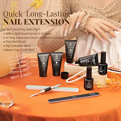 Kit de gel de extensão de unhas poli do besouro Kit de gel claro branco 1oz com pontas de unhas e kit de lâmpada de cola de gel UV,