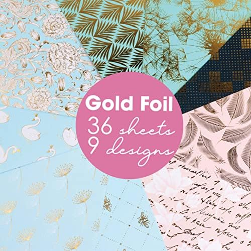 Desecraft 12x12 Gold Foil Paper Floral Pad Scrapbook Cardstock Decorativo Papel - 36 folhas 240gsm - Para scrapbook de papel