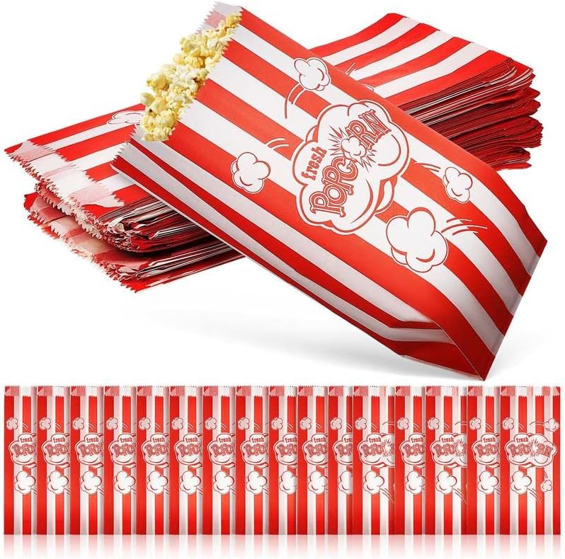 100 PCS Paper Popcorn Bags Stripe Letter Padrão de guloseimas de guloseimas para pipoca bolsa de embalagem de pipoca de doces