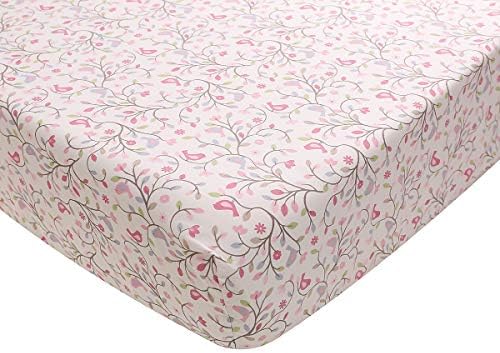 5 PCS Pink Floral Bird tem temas de berço de berço conjunto de roupas de cama para menina 1 colcha 1 folha ajustada 1 saia 1 janela