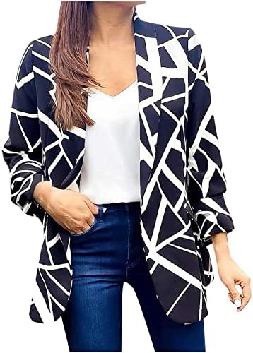 Blazers de outono frontal aberto feminino, moda irregular de bloco de cores preto e branco Blazer jaqueta lapela casual cardigã