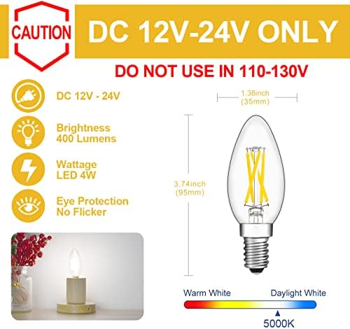 Tokcon 2 pacote 6w E26 12V Lâmpada equivalente a 60 watts [A19] e 4 pacote de 4w 12 volts Bulbo LED equivalente a 40 watts [B11],