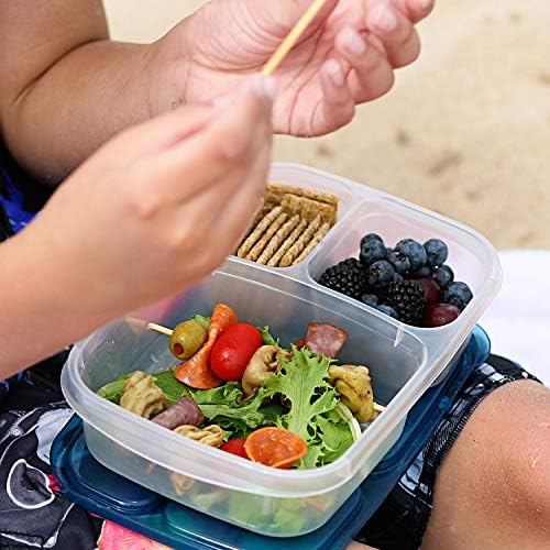 EasyLunchBoxes® - Bento Lanches - Recipientes de alimentos reutilizáveis ​​de 3 compartimentos para escola, trabalho e viagem, conjunto