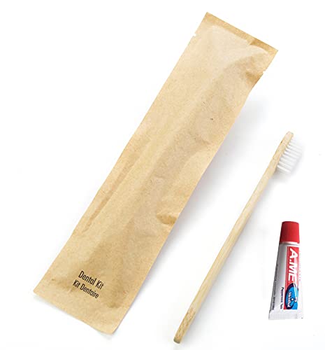 Escovas de dentes de bambu descartáveis ​​de milho com 5g de pasta de dente - terno embrulhado individualmente para viagens,