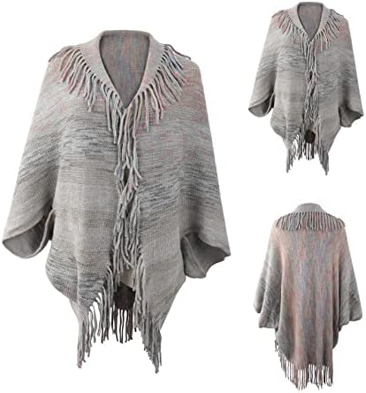 Xales femininos e envoltórios para casamentos, elegante Batwing Sleeve Color Block Tassel Shawl Cape Boho Cardigan frontal aberto