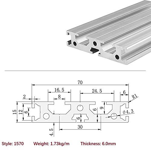 Mssoomm 2 pacote 1570 Comprimento do perfil de extrusão de alumínio 68,5 polegadas / 1740mm prata, 15 x 70mm 15 séries T tipo T-slot