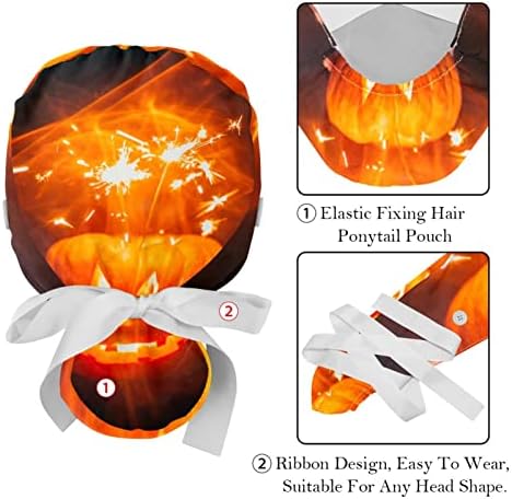 2 compactores de cirurgia com fita de moletom, chapéus de bouffante cabelos longos, enfermeira ajustável tampas de lavagem de halloween