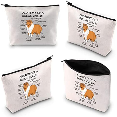 Xyanfa Rough Collie Makeup Bag Anatomy de um Rough Collie Collie Mom Gift Dog Puppy Gift Cosmetic Saco