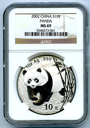 2002 1 oz prata porcelana panda 10 yn ngc ms69 prova como 0,999 fino s10y chinês