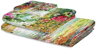 Toalhas de banho set toalhas macias absorventes mola de flores frescas lindas flores florescem óleo verde de pintura a