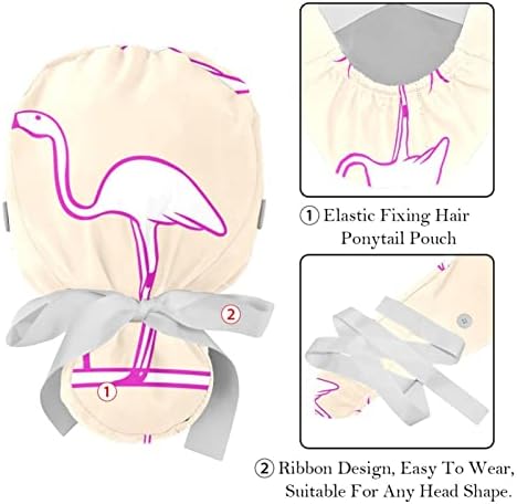 2 Pacote de tampas de trabalho com botão e banda de moletom, talheres de desenho animado Ajuste Bouffant Scrubs Hats Rail