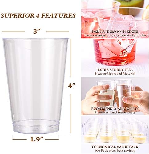 Jolly Chef 12 onças de copos de plástico transparente, 100 copos de festa pesados, copos de plástico descartáveis ​​para