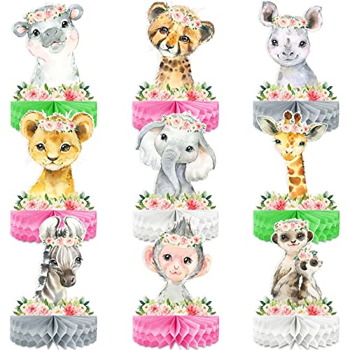 9PCS Safari Animals Honeycomb Centerpieces, Decorações de mesa de chá de bebê da selva para meninas crianças, Safari temáticas