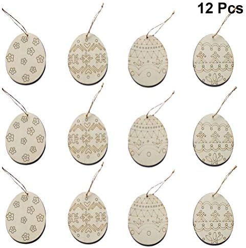 AMOSFUN 12pcs 11 cm de páscoa ovo Fatias de madeira Diy Artesanato pendurado ornamento peças de madeira de madeira pingente recortes