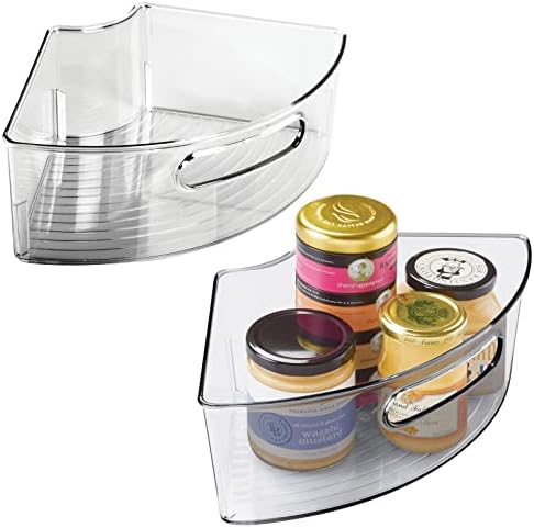 Mdesign Plastic Lazy Lazy Susan Gabinete Bin com alça dianteira para bancada de cozinha, despensa, prateleira, organização da geladeira