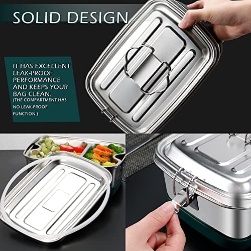 Dakaide Durable Metal Bento Box almoço com dois compartimentos e bandejas, incluindo uma lanchonete conveniente. Refeições e piqueniques,