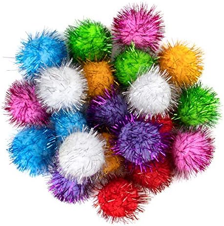 Auear, 20 bolas brilho de 1,5 polegadas Sparkle Balls Tinsel Pom Pom Poms Balls para Cats Pets Discurted Colors
