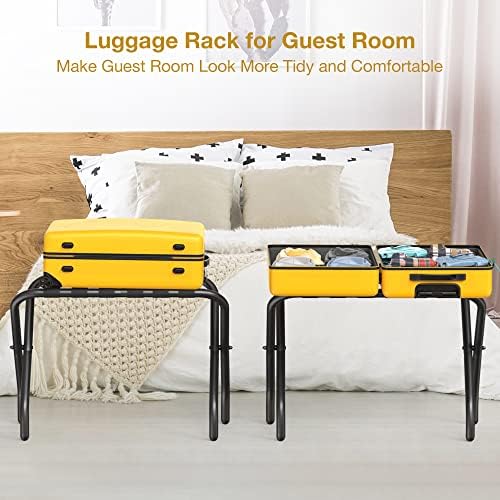 Femond Bagage Rack, pacote de 2, rack de bagagem para quarto de hóspedes, suporte de mala dobrável com tiras de nylon preto