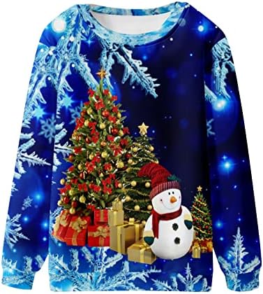 Jjhaevdy feminino feio moletom de natal 3D Digital Impresso Camisa engraçada Camisa de suéter de manga longa de