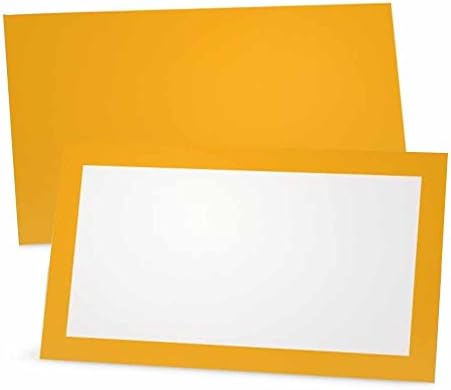 Cartões de lugar amarelo de abóbora - plana ou barraca - 10 ou 50 pacote - Frente em branco branca com borda colorida - Nome da