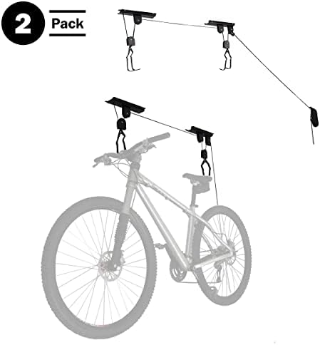 Hóguos de bicicleta - sistema de polia aéreo com capacidade de 100 lb para bicicletas ou escadas - armazenamento