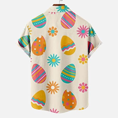 XIPCOKM TEES de Páscoa para homens, Button de manga curta da Páscoa para baixo camisetas havaianas Men Fashion Print