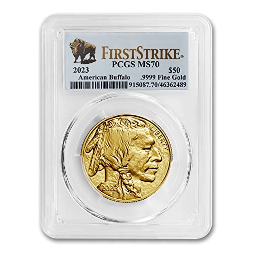 2023 1 oz Oz Gold Buffalo Bullion Moeda MS-70 24K $ 50 PCGS MS70