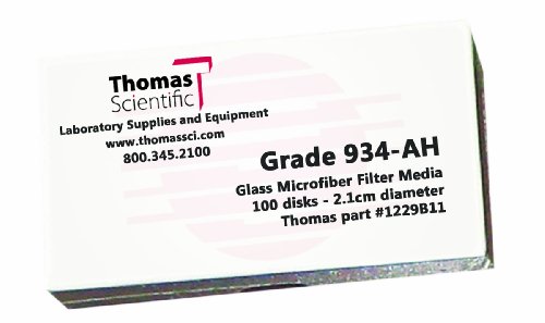 Thomas AH2100 Filtro de microfibra de vidro borossilicato, 1,5 mícron, fluxo rápido, grau 934-AH, 2,1 cm de diâmetro