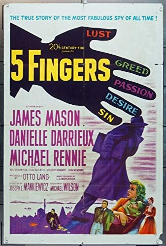 5 Fingers Original Movie Poster James Mason Film dirigido por Joseph L. Mankiewicz