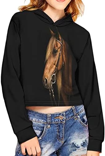 XpyiQun Crop top capuz para meninas tamanho 5-14 Selto de pullover de manga comprida camisa