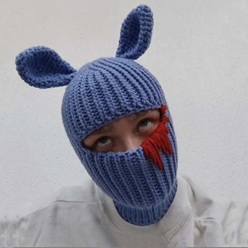 Knit y2k chapéu gato gato com chifre de diabo e longa coelho de máscara de esqui tesado de crochê balaclava acessórios grunge