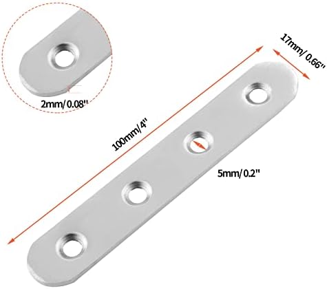 Ldexin 10 PCs Solução reta plana, aço inoxidável 100 x 17 mm Placas de conserto de metal de canto reto de 17 mm para mobiliário