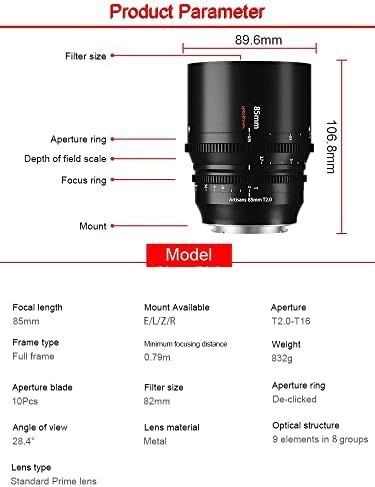 7artisans 85mm T2.0 CINE LENS FLAME FLEE