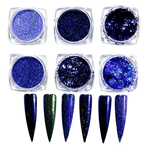 6 Cores Definir unhas em pó solto em papel alumínio da cor espelho de pregos Glitter Glitter para pregos Diy Salon Diy Decoração