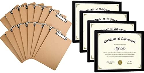 4 quadros de documentos de embalagem em massa para certificados, molduras de diploma e 16 clipboards de pacote tamanho 9 x 12,5 Placas