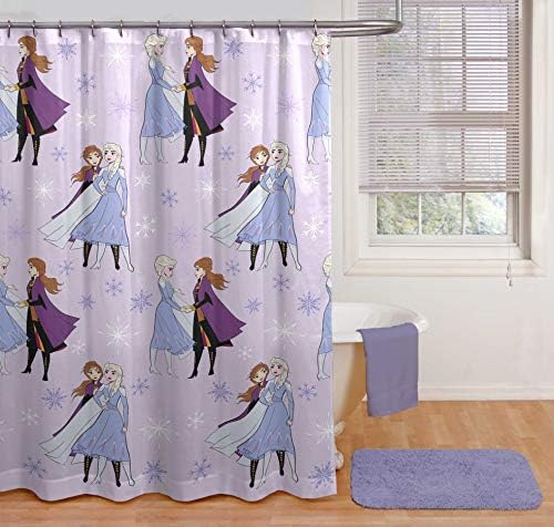 Jay Franco Disney Frozen Icy Shower Curtain & Easy Care Fabric Kids Banho Curtain apresenta Elsa e Anna