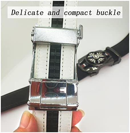 Diankuzhan Black White Belt Men Leather Ratchet Casual Work Business, tamanho perfeito da cintura até 47 polegadas