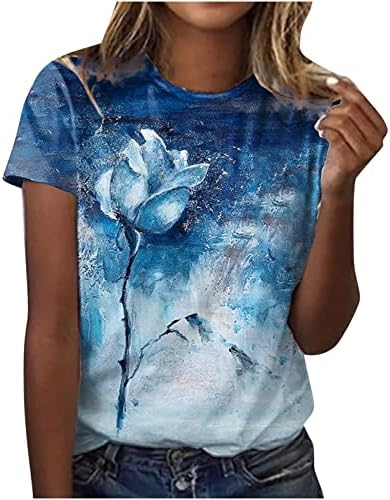 GRAFIENTE FLORAL GRAPHIC para meninas adolescentes de verão no outono de manga curta Brunch de pescoço Tops T Camisetas Mulheres